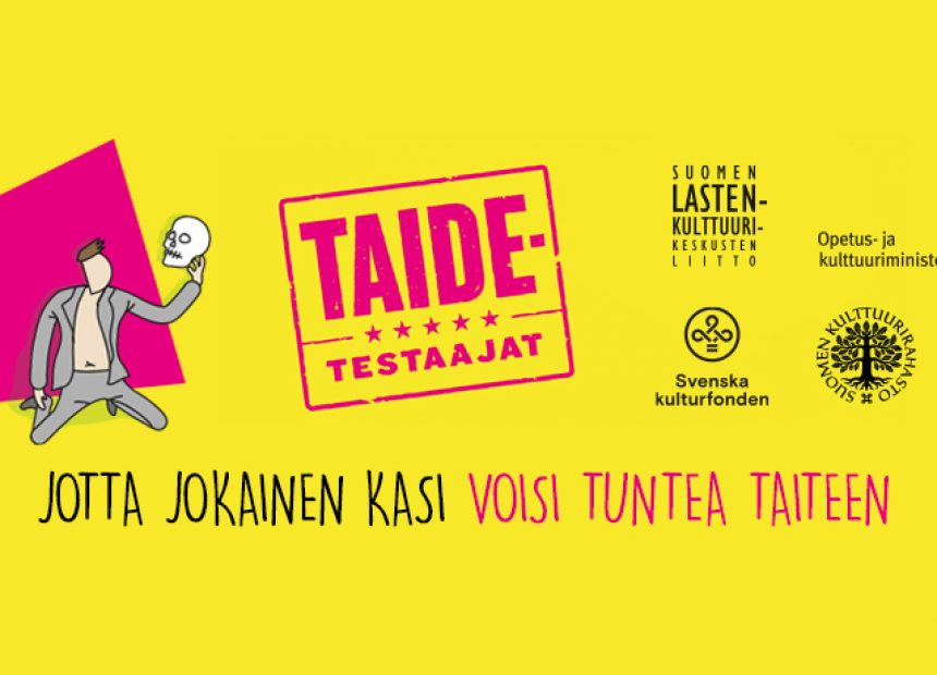 Taidetestaajat-kuvituskuva, jossa lukee: 