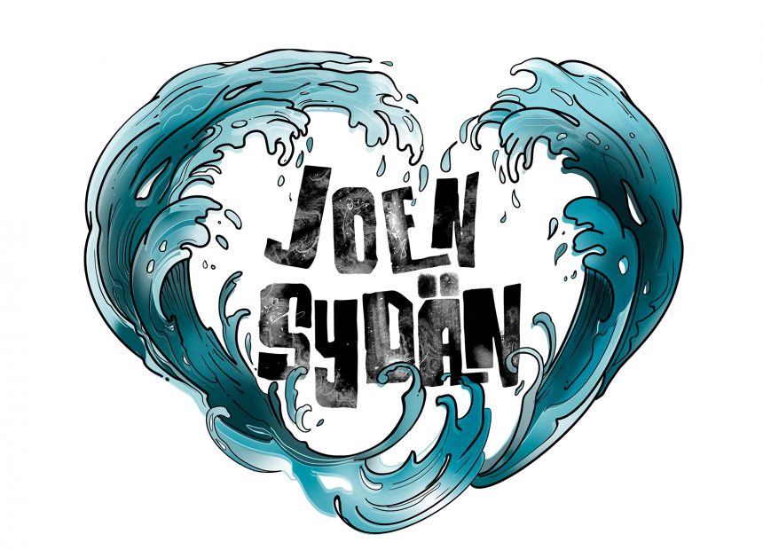 Kuvassa piirros sydänmuotoon piirretyistä aalloista, keskellä teksti Joen Sydän.